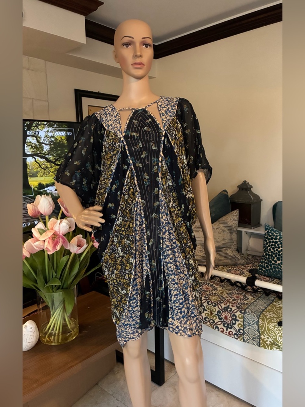 Anthropologie Short-Sleeve Draped Tunic Mini Dress Size(S)